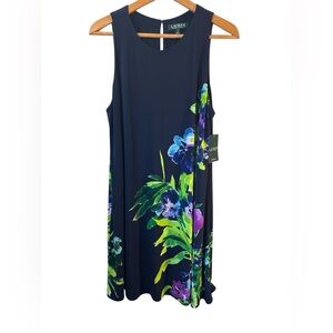 NWT ($124) Lauren Ralph Lauren Navy Blue Floral Print Jersey Dress Shift Size 16